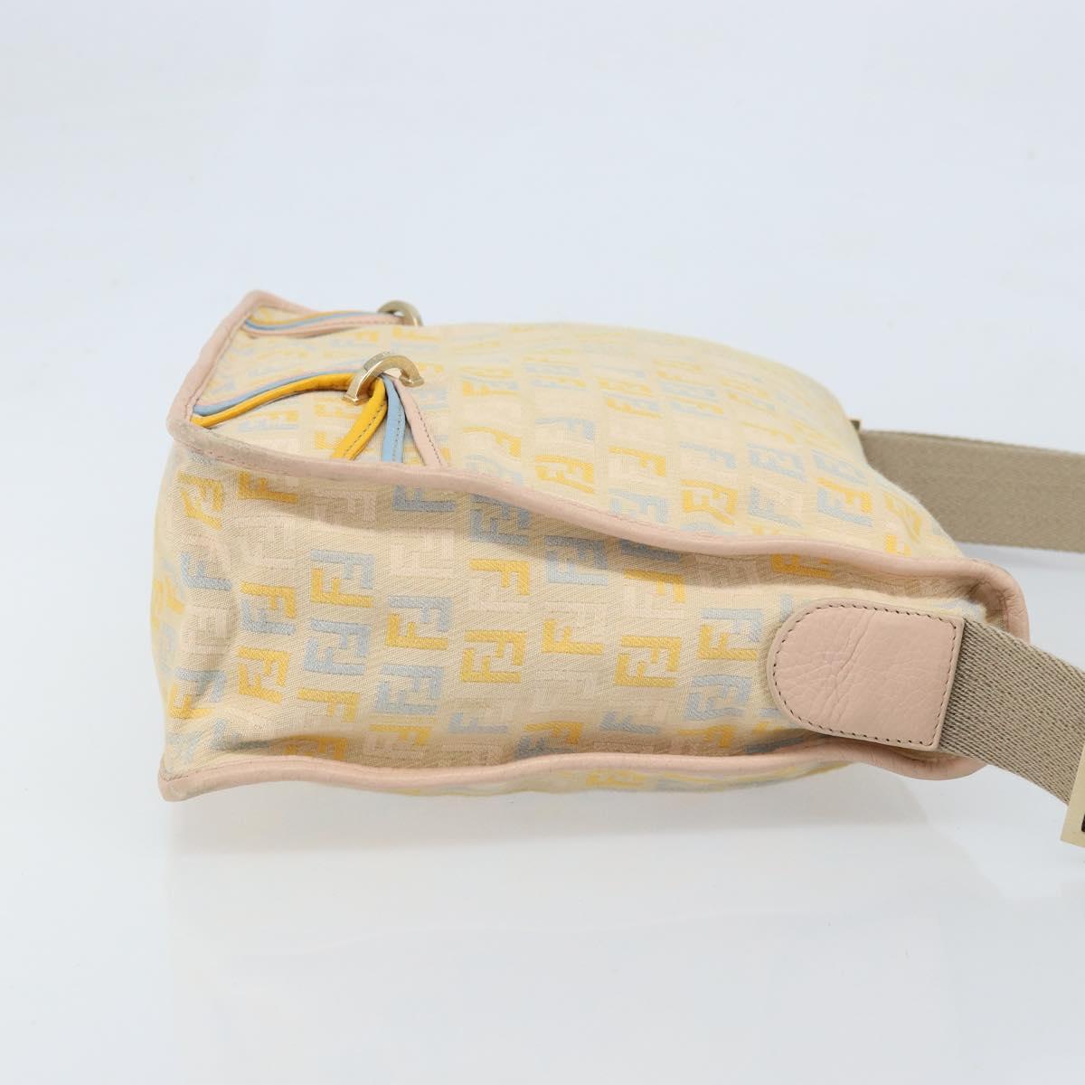FENDI Zucchino Canvas Shoulder Bag Beige Gold Auth LNZ697