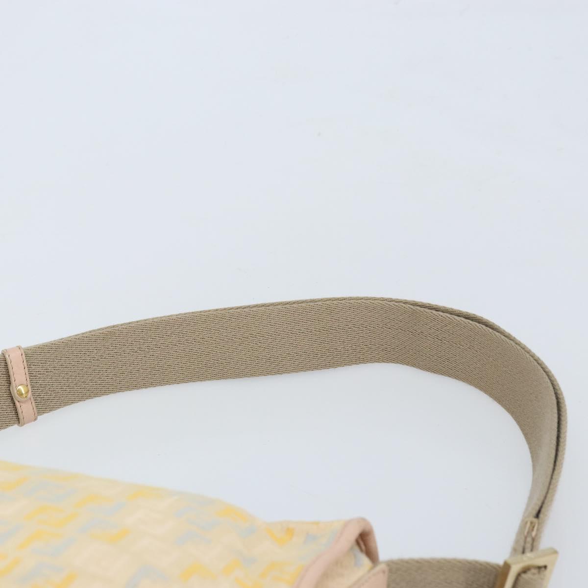 FENDI Zucchino Canvas Shoulder Bag Beige Gold Auth LNZ697
