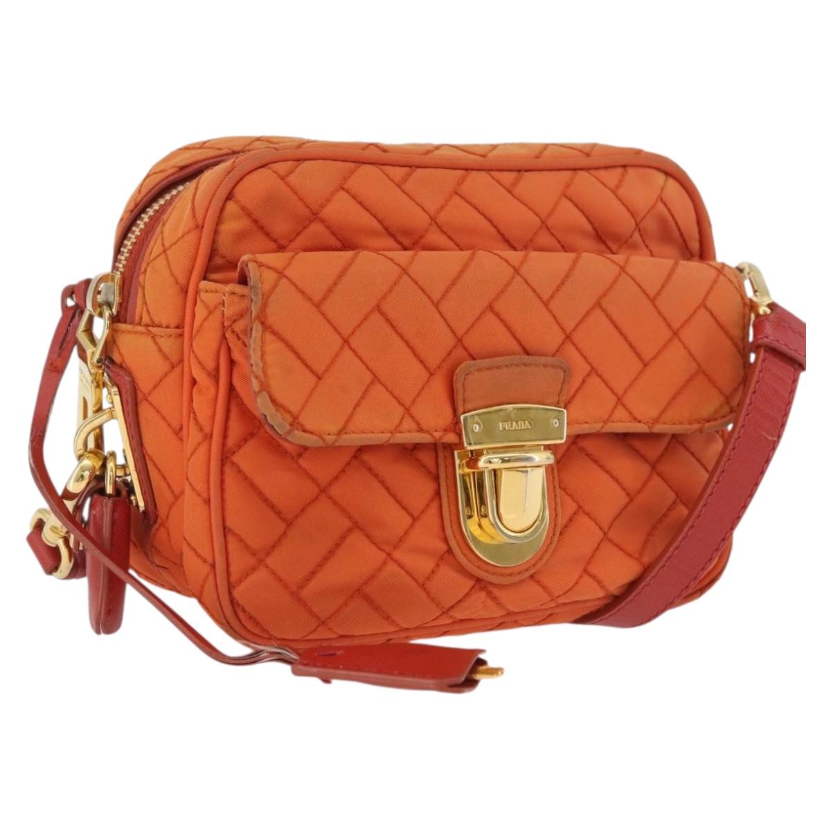 PRADA Shoulder Bag Nylon Orange Gold Auth LNZ699