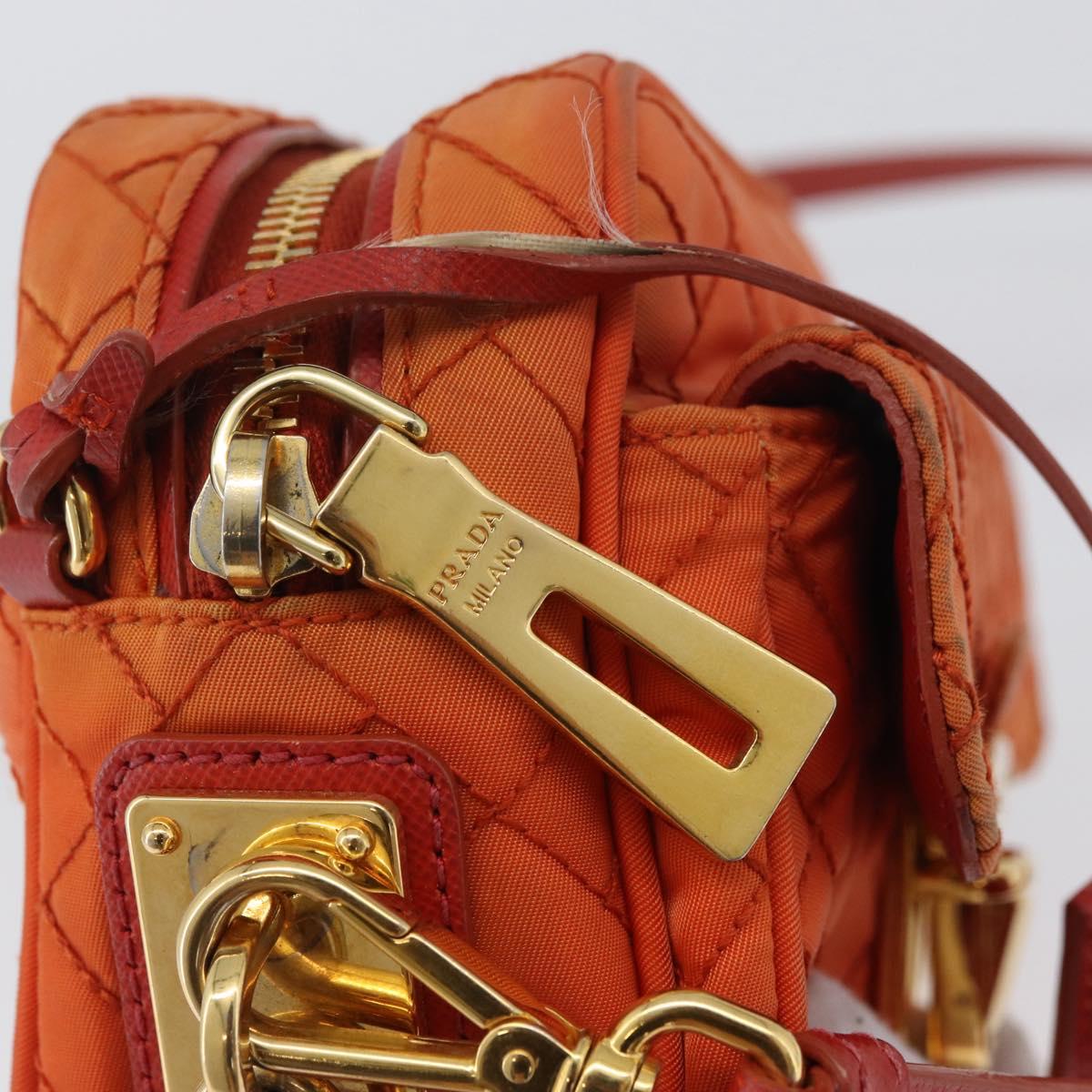 PRADA Shoulder Bag Nylon Orange Gold Auth LNZ699