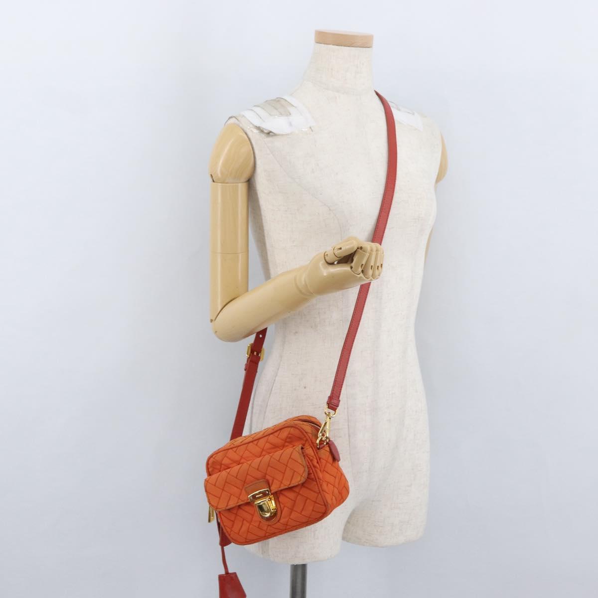 PRADA Shoulder Bag Nylon Orange Gold Auth LNZ699