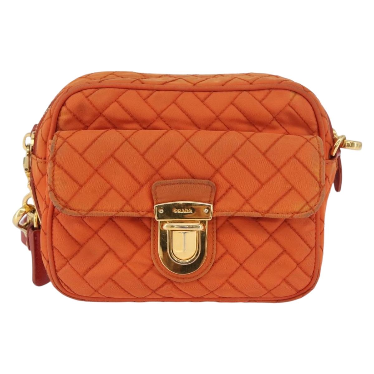 PRADA Shoulder Bag Nylon Orange Gold Auth LNZ699