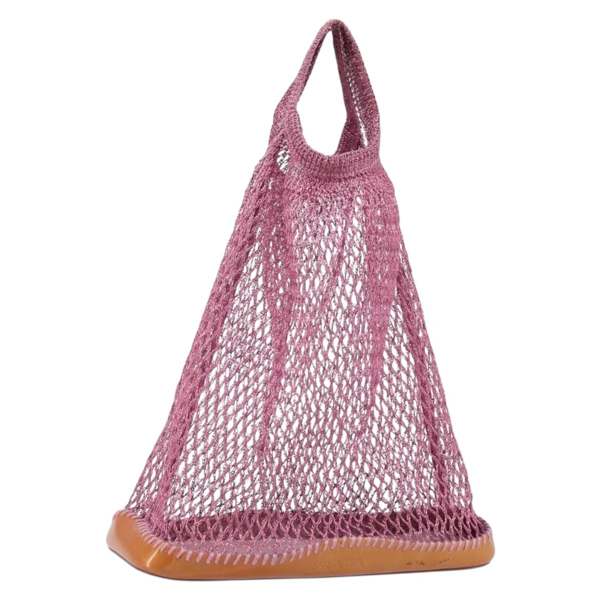 PRADA Hand Bag Patent leather mesh Pink Auth LNZ700