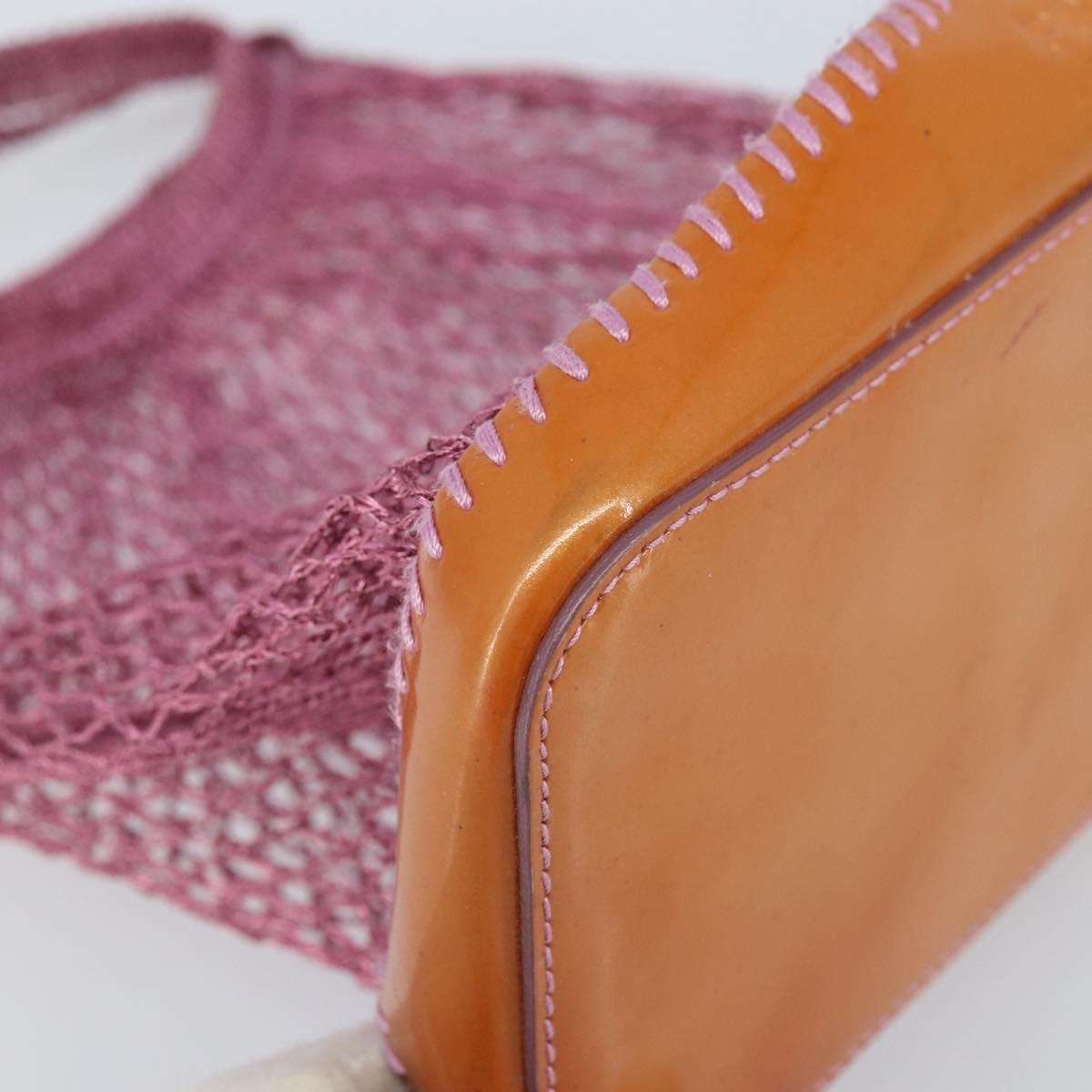 PRADA Hand Bag Patent leather mesh Pink Auth LNZ700