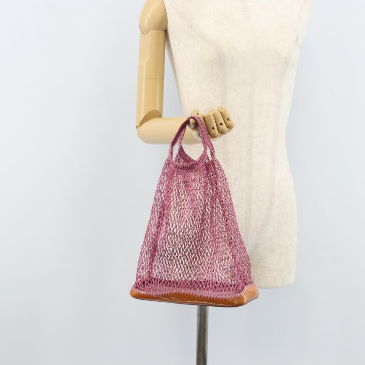 PRADA Hand Bag Patent leather mesh Pink Auth LNZ700