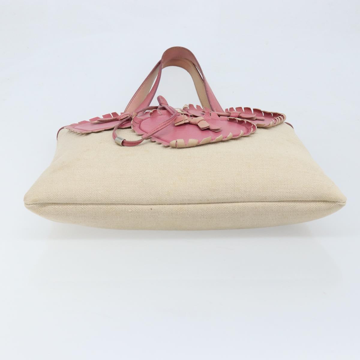 SAINT LAURENT Kahala Tote Bag Canvas Beige Silver Auth LNZ702