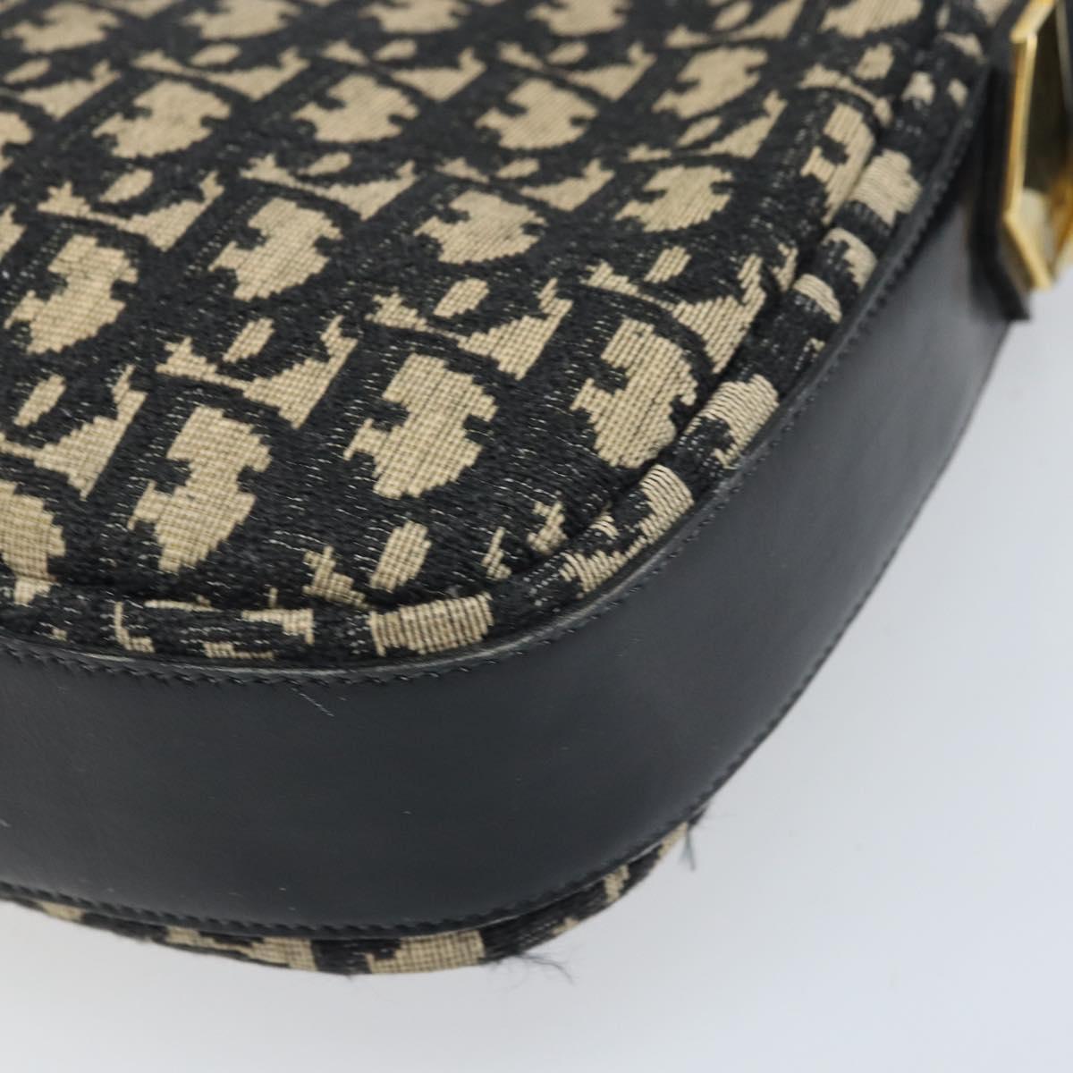 Christian Dior Trotter Canvas Shoulder Bag Black Gold Auth LNZ705