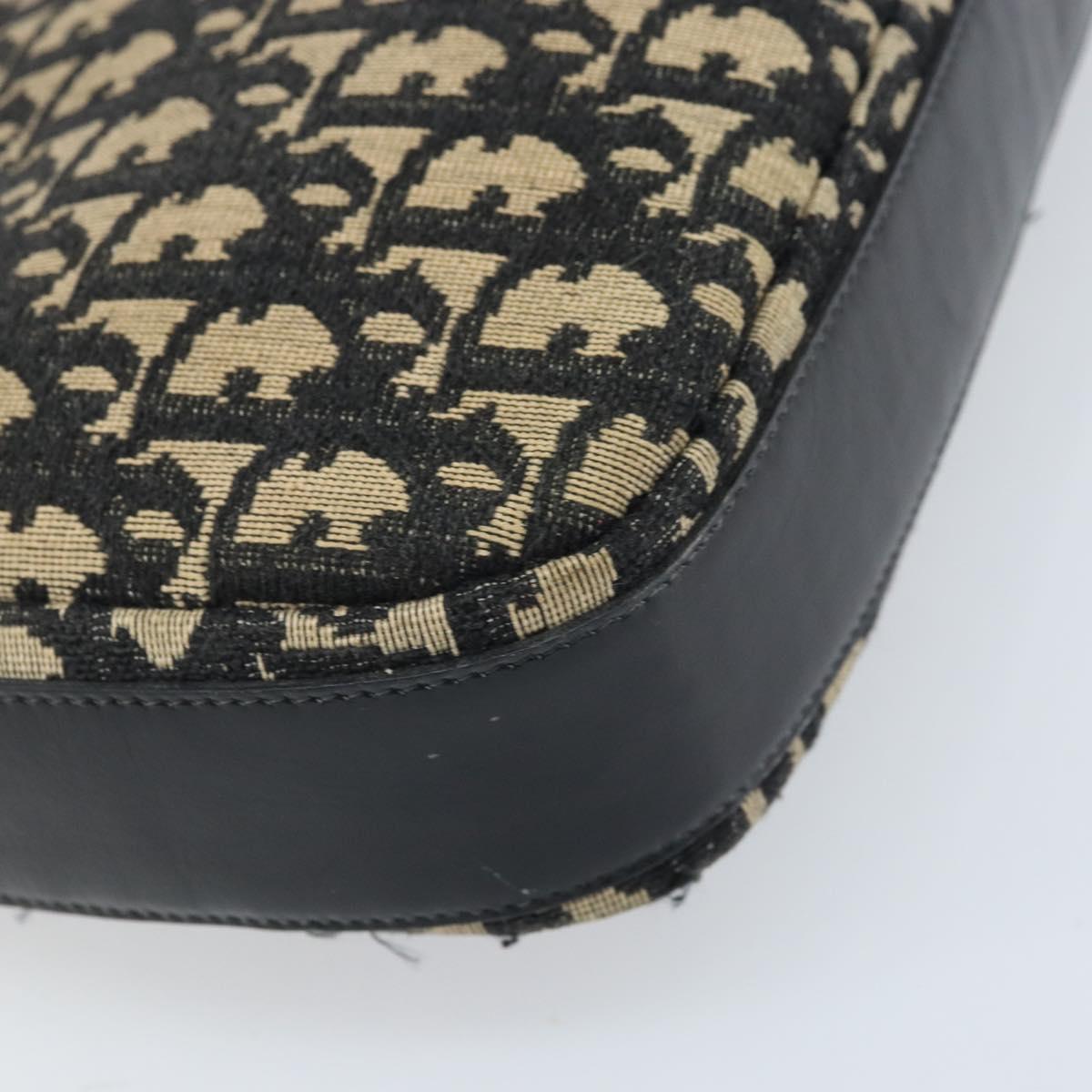 Christian Dior Trotter Canvas Shoulder Bag Black Gold Auth LNZ705