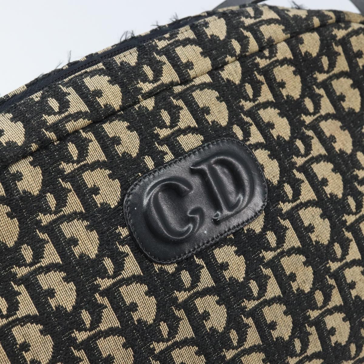 Christian Dior Trotter Canvas Shoulder Bag Black Gold Auth LNZ705