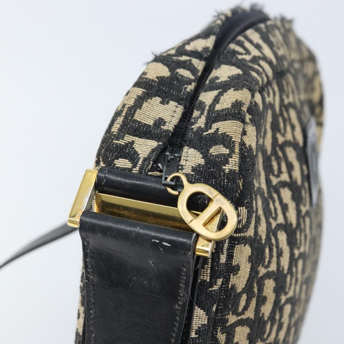 Christian Dior Trotter Canvas Shoulder Bag Black Gold Auth LNZ705