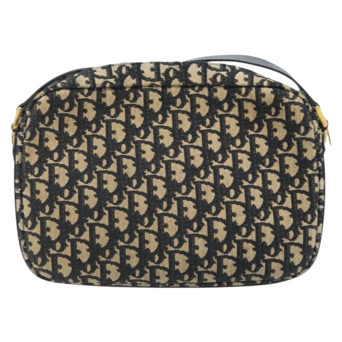 Christian Dior Trotter Canvas Shoulder Bag Black Gold Auth LNZ705