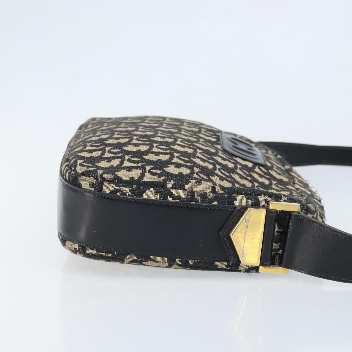 Christian Dior Trotter Canvas Shoulder Bag Black Gold Auth LNZ705