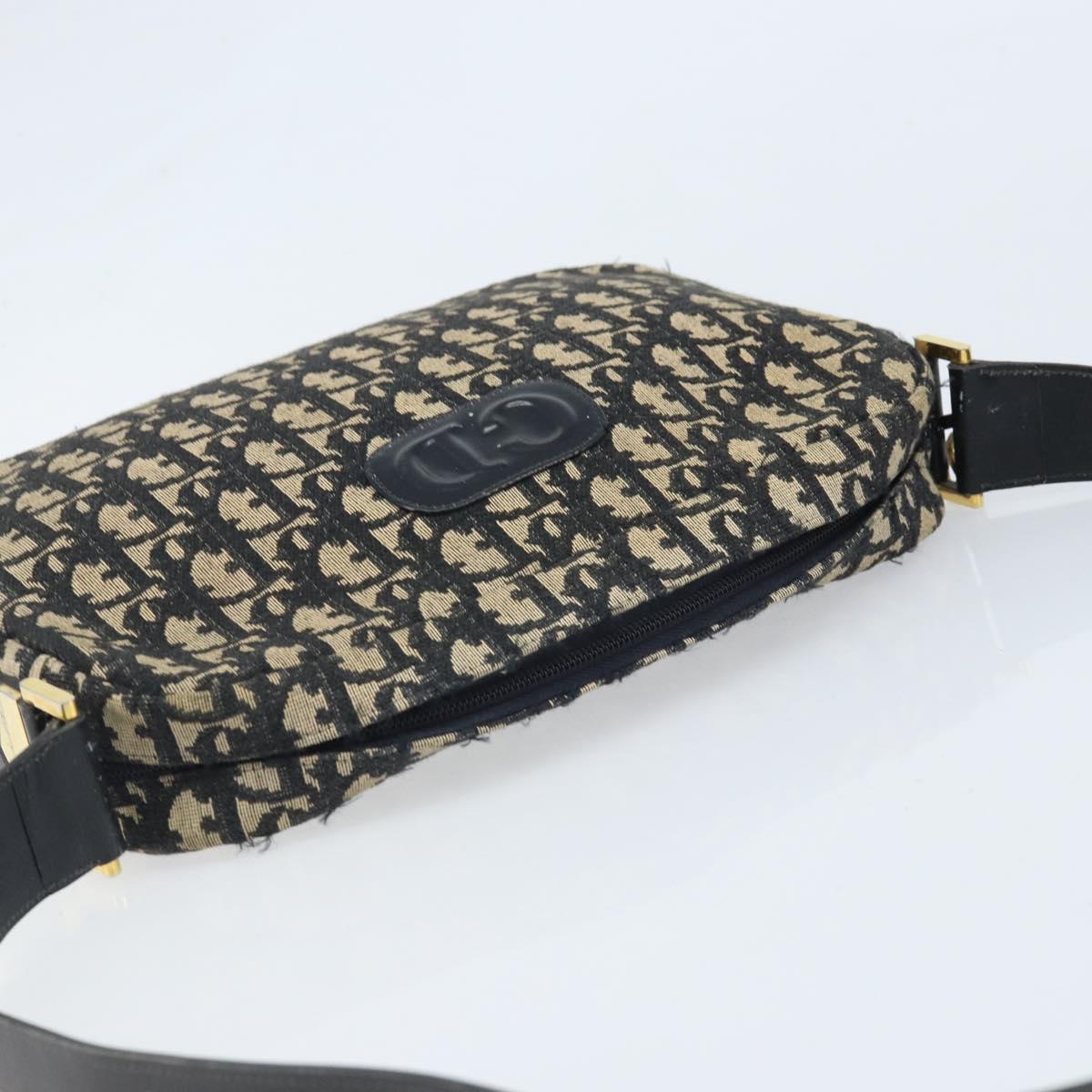 Christian Dior Trotter Canvas Shoulder Bag Black Gold Auth LNZ705