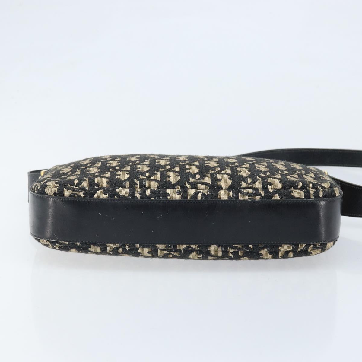 Christian Dior Trotter Canvas Shoulder Bag Black Gold Auth LNZ705