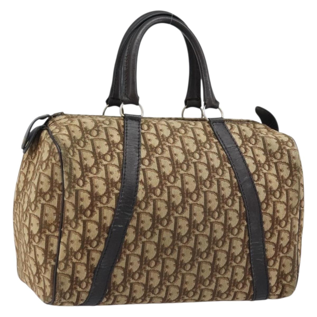 Christian Dior Trotter Canvas Boston Bag Beige Gold Auth LNZ706