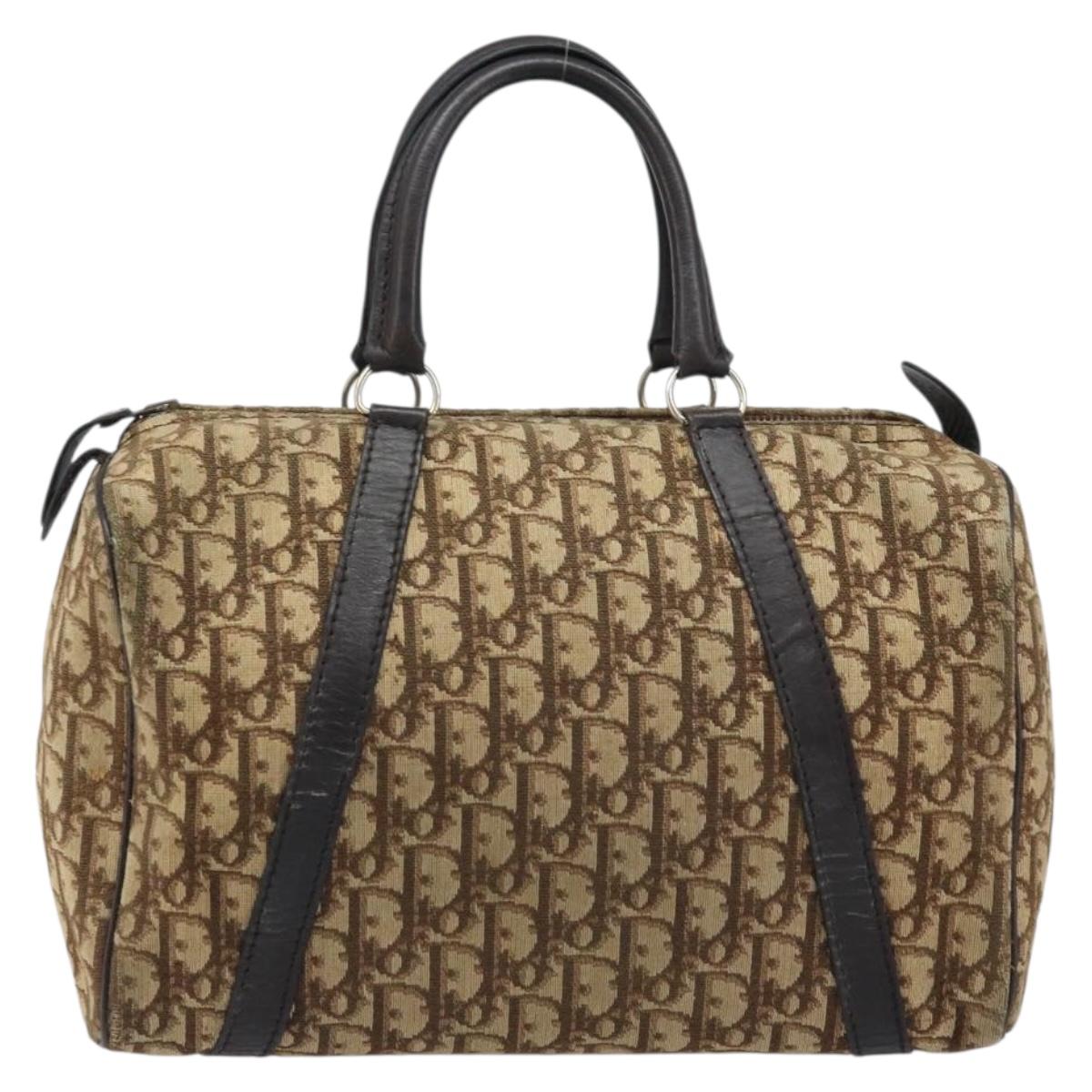 Christian Dior Trotter Canvas Boston Bag Beige Gold Auth LNZ706