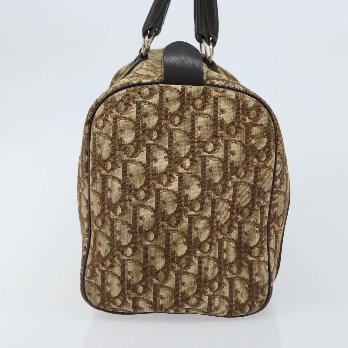Christian Dior Trotter Canvas Boston Bag Beige Gold Auth LNZ706