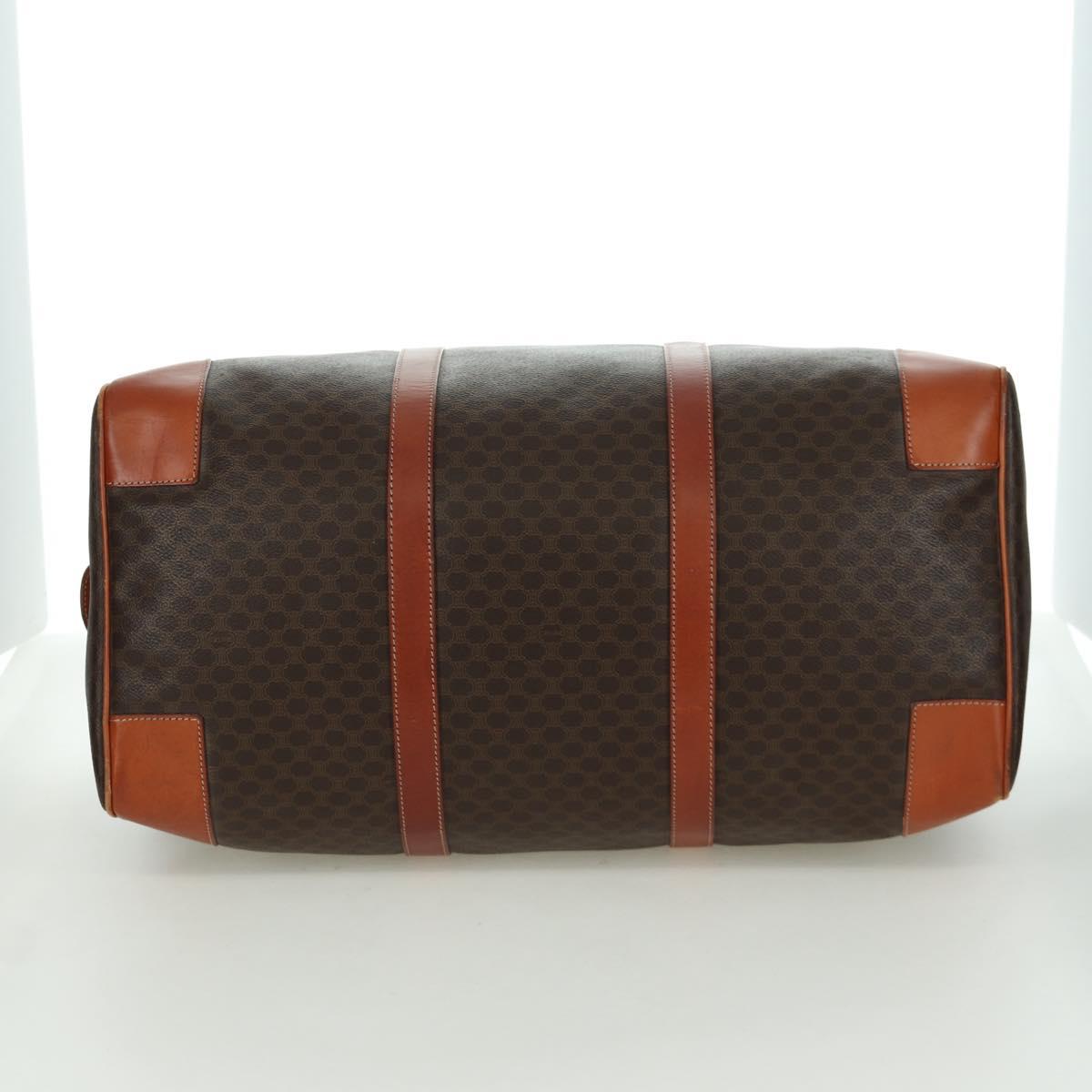 CELINE Macadam Canvas Boston Bag PVC Leather Brown Gold Auth LNZ708A