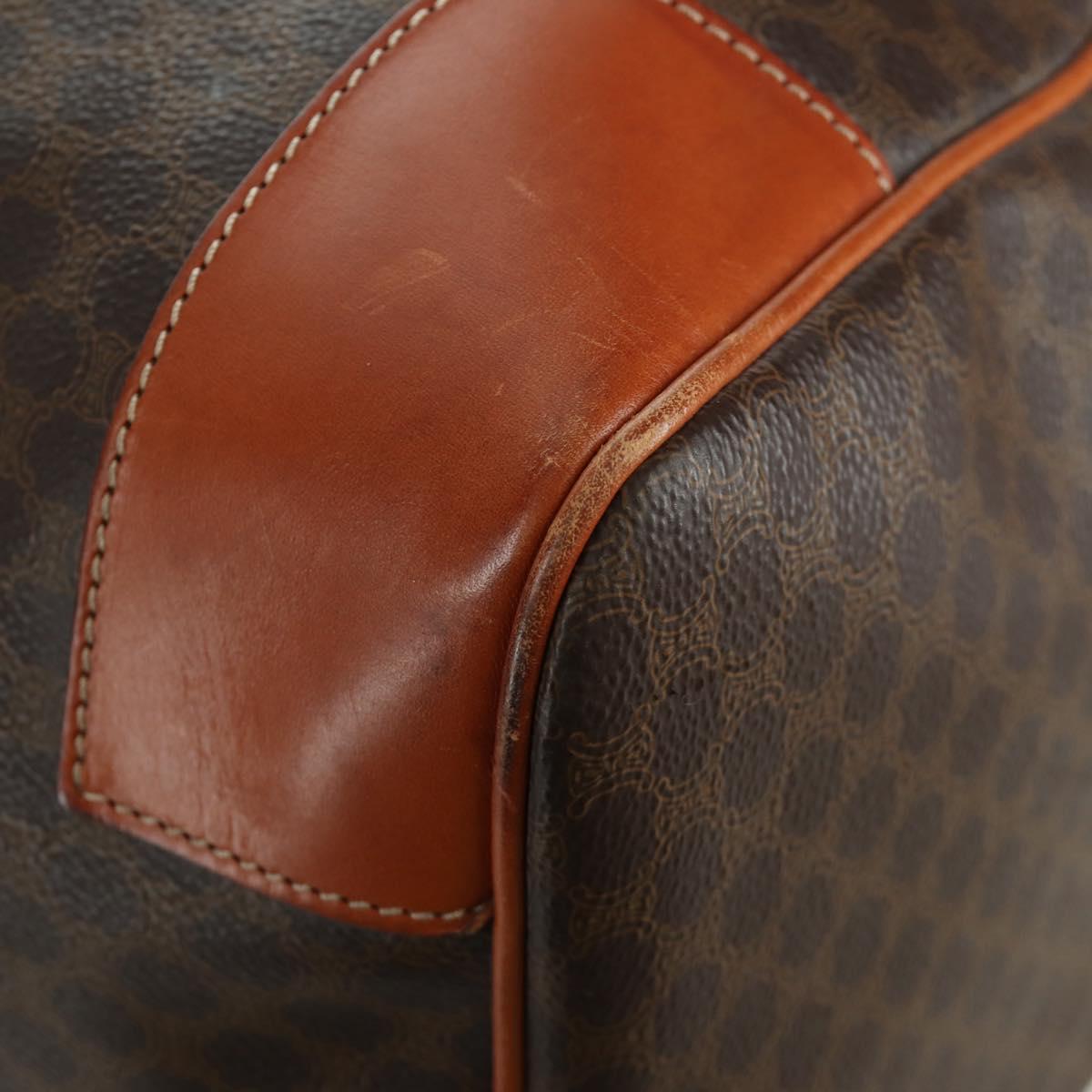 CELINE Macadam Canvas Boston Bag PVC Leather Brown Gold Auth LNZ708A