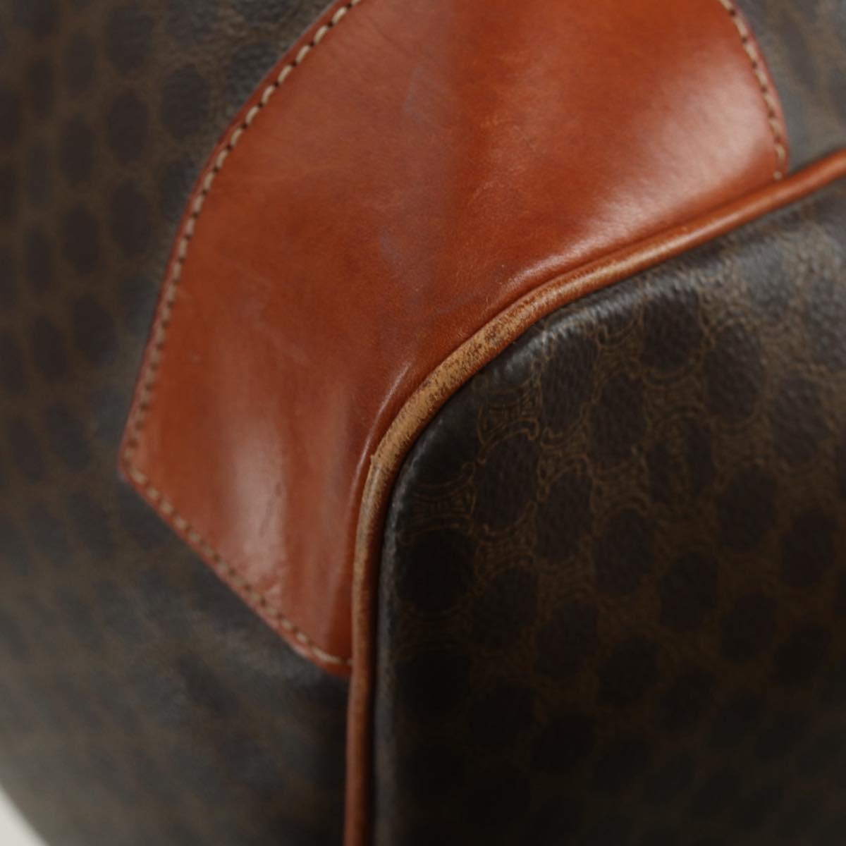 CELINE Macadam Canvas Boston Bag PVC Leather Brown Gold Auth LNZ708A