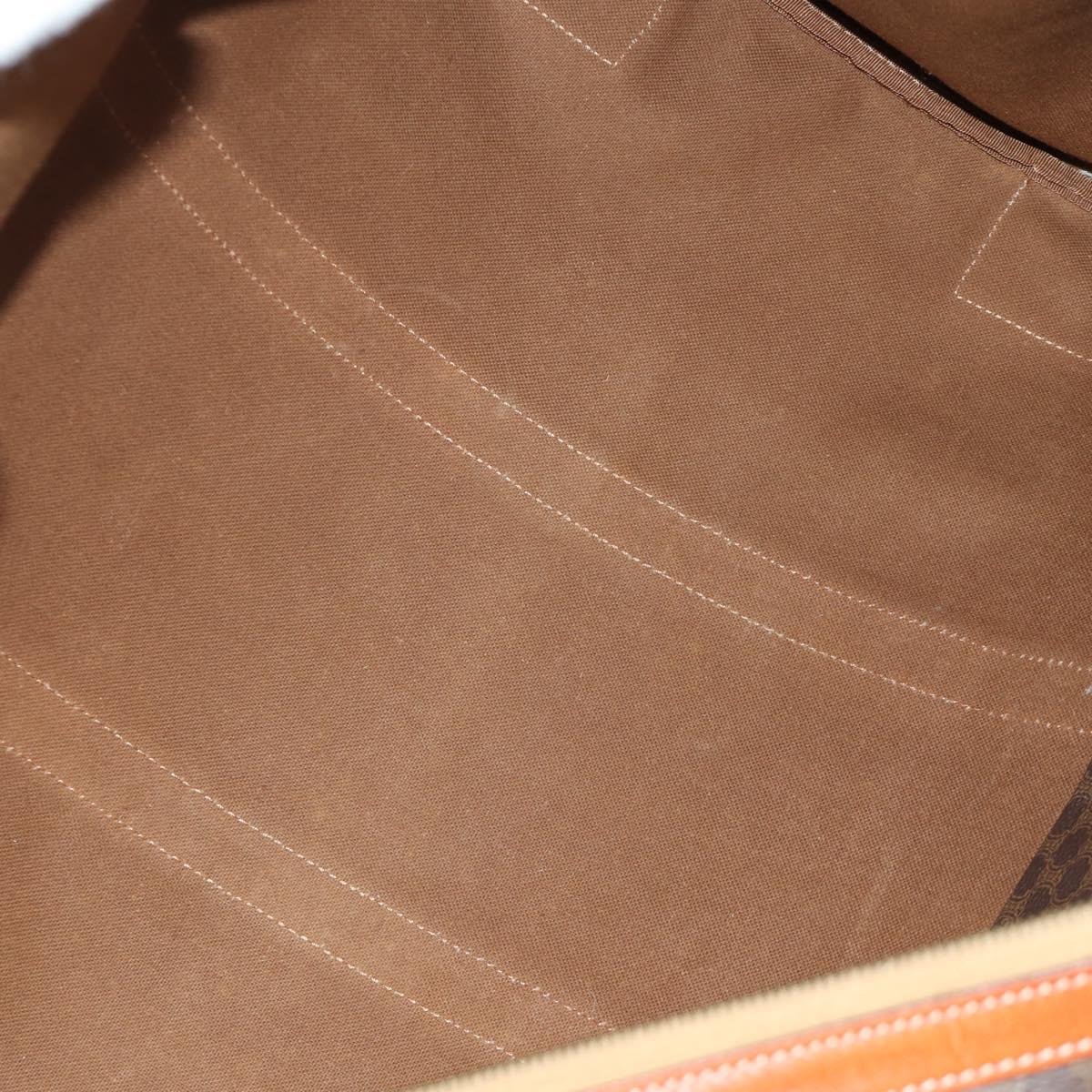 CELINE Macadam Canvas Boston Bag PVC Leather Brown Gold Auth LNZ708A