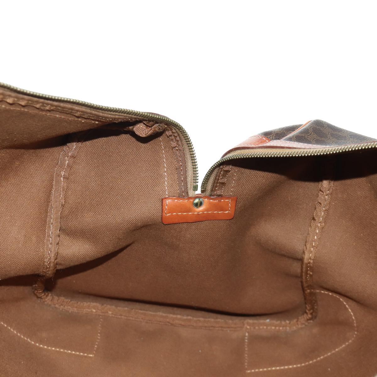 CELINE Macadam Canvas Boston Bag PVC Leather Brown Gold Auth LNZ708A