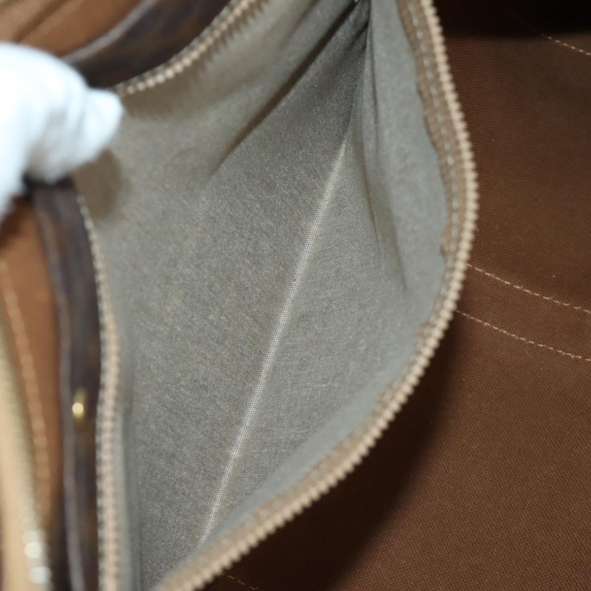 CELINE Macadam Canvas Boston Bag PVC Leather Brown Gold Auth LNZ708A
