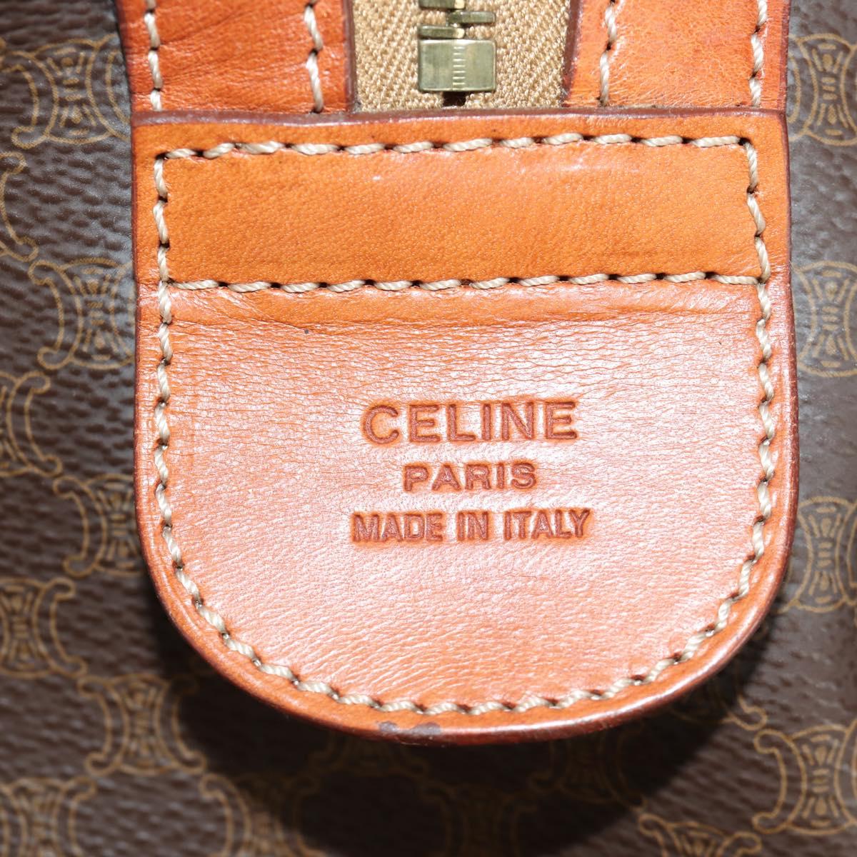 CELINE Macadam Canvas Boston Bag PVC Leather Brown Gold Auth LNZ708A