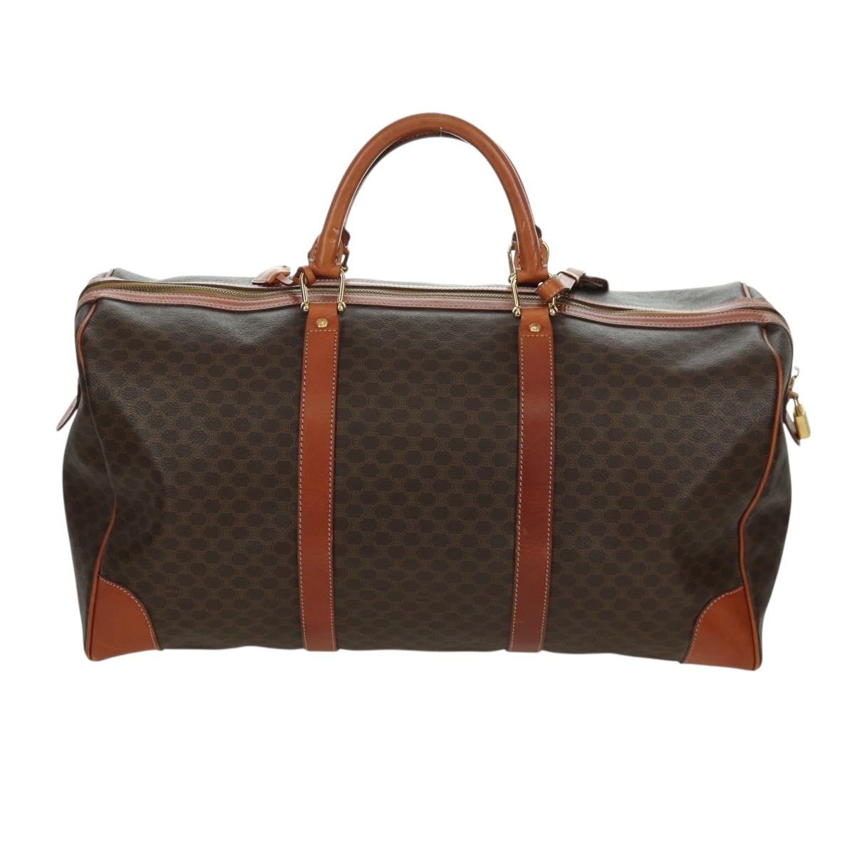 CELINE Macadam Canvas Boston Bag PVC Leather Brown Gold Auth LNZ708A
