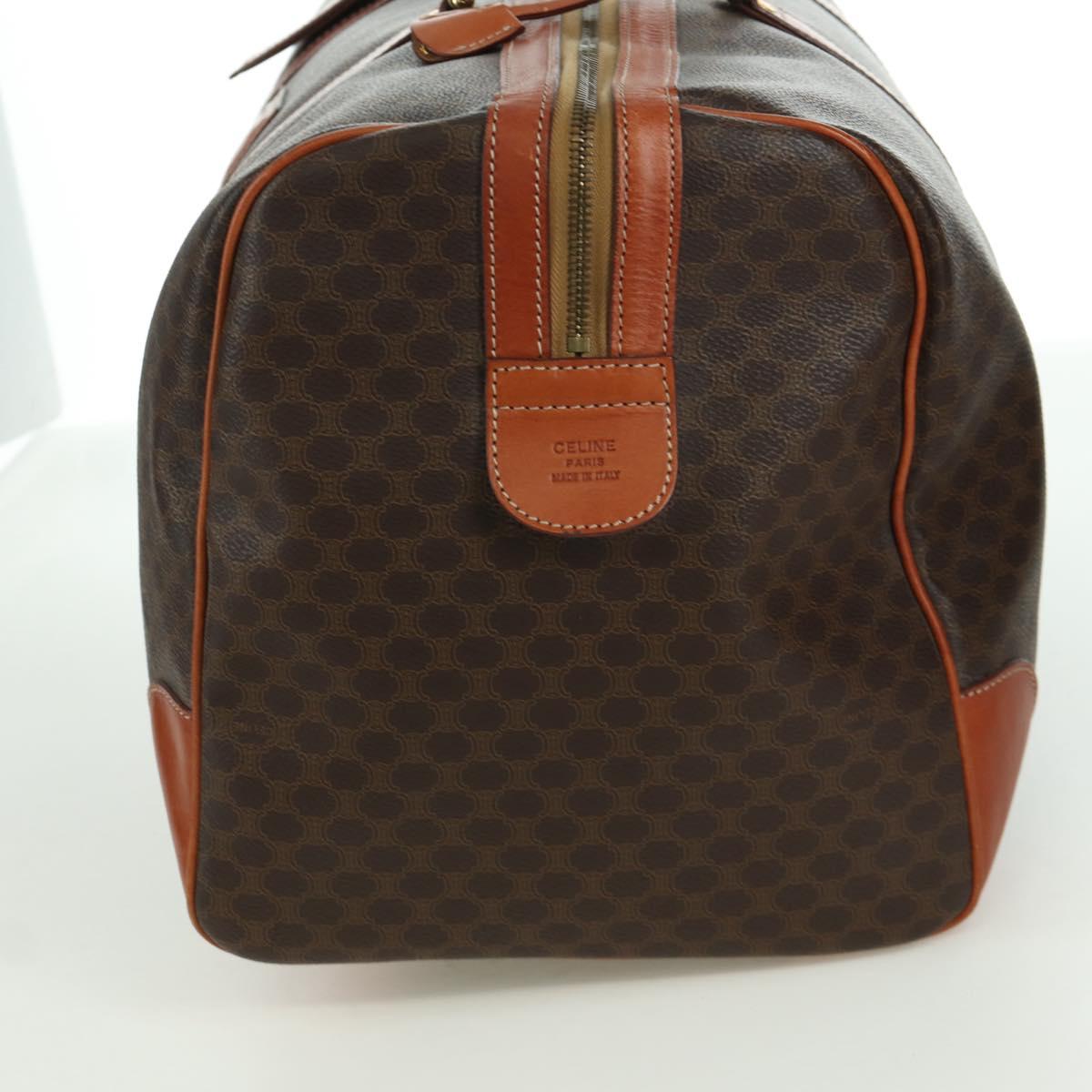 CELINE Macadam Canvas Boston Bag PVC Leather Brown Gold Auth LNZ708A