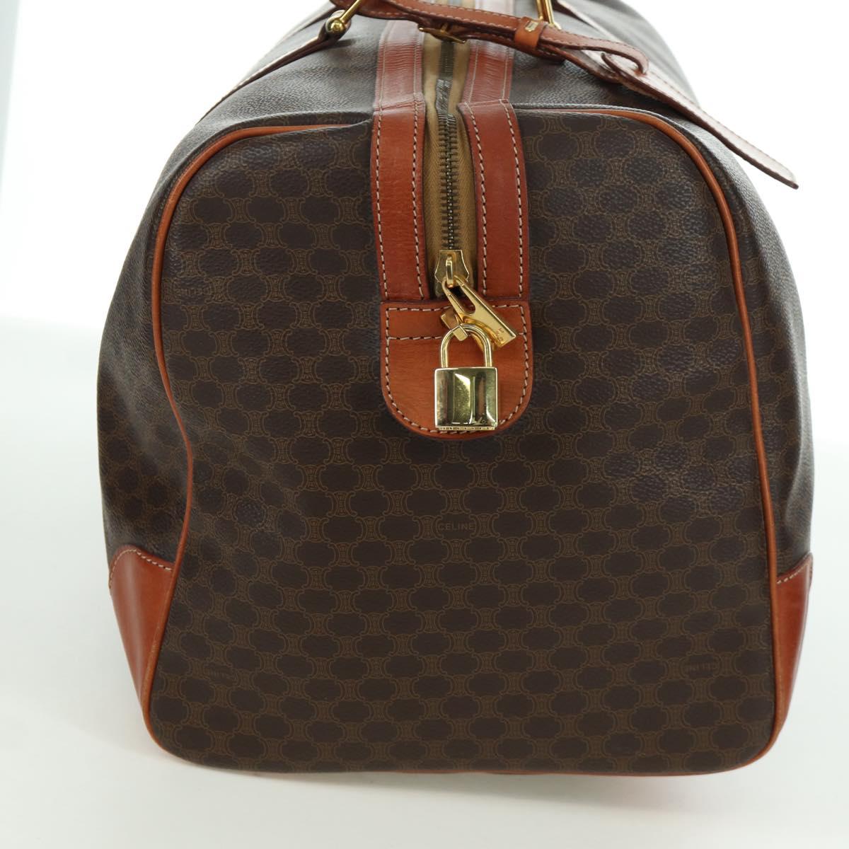 CELINE Macadam Canvas Boston Bag PVC Leather Brown Gold Auth LNZ708A