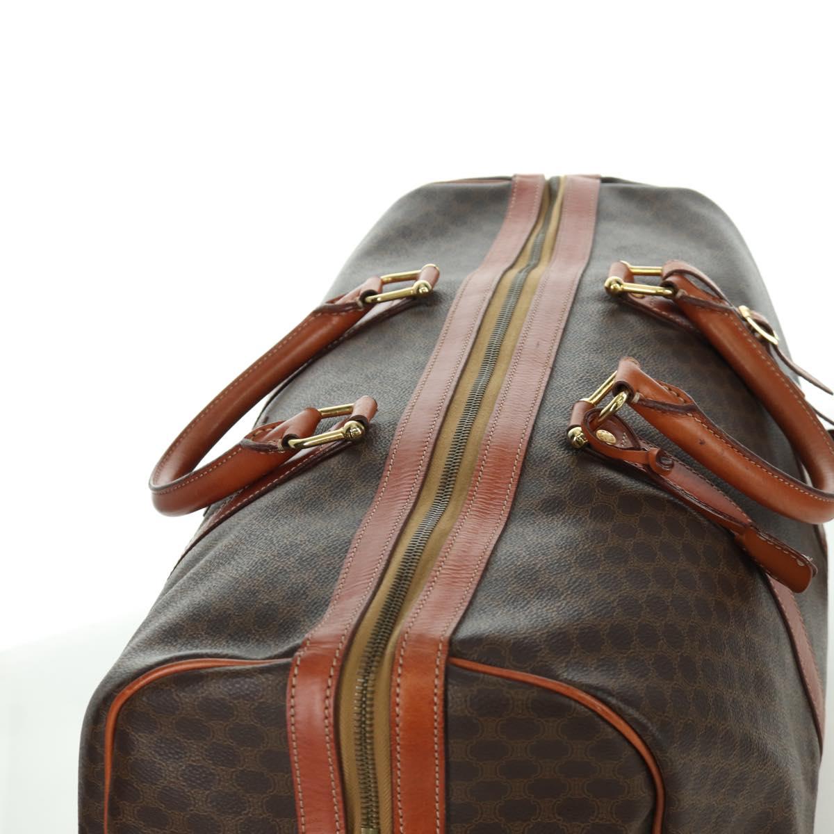 CELINE Macadam Canvas Boston Bag PVC Leather Brown Gold Auth LNZ708A