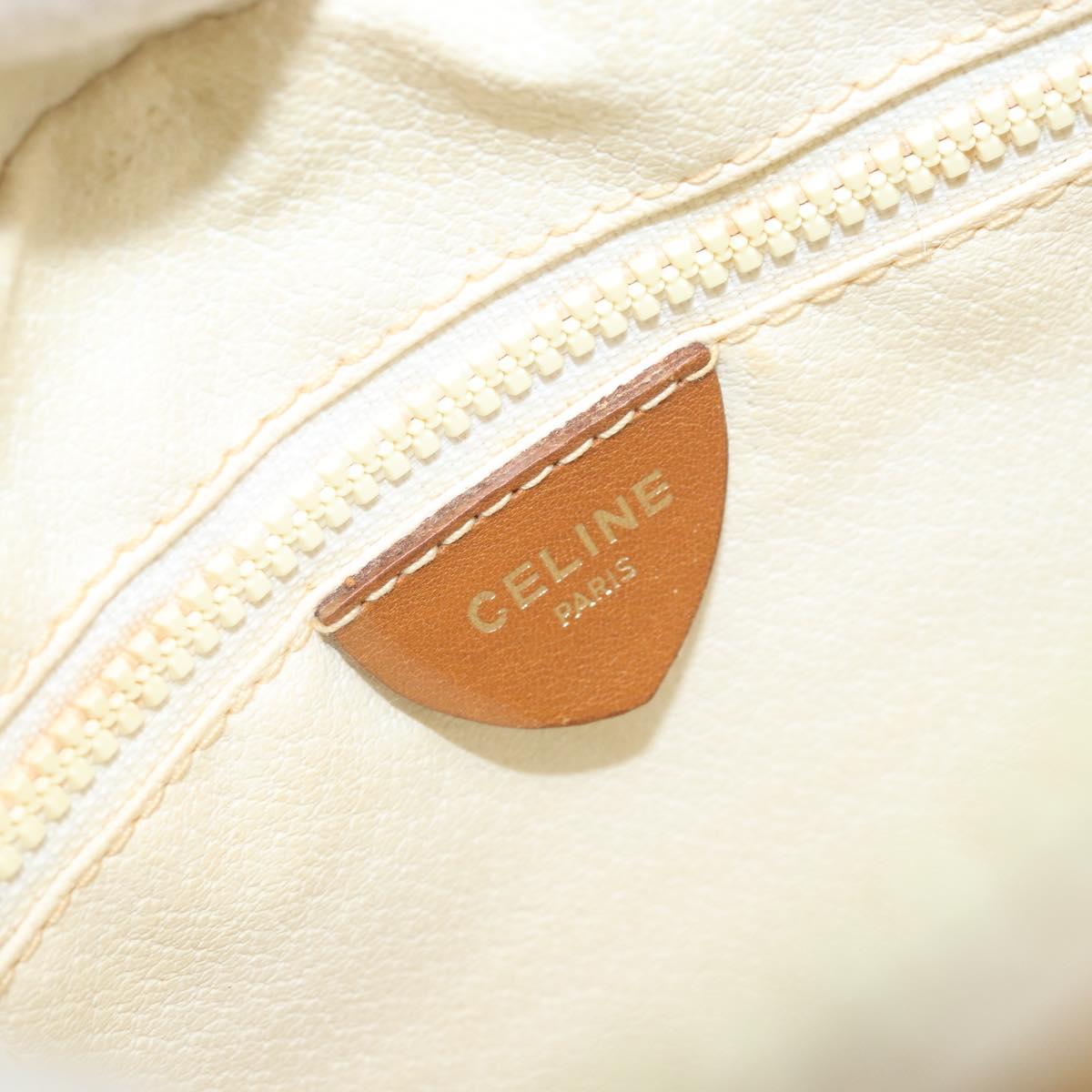 CELINE Macadam Canvas Shoulder Bag PVC Leather Ivory Gold Auth LNZ709
