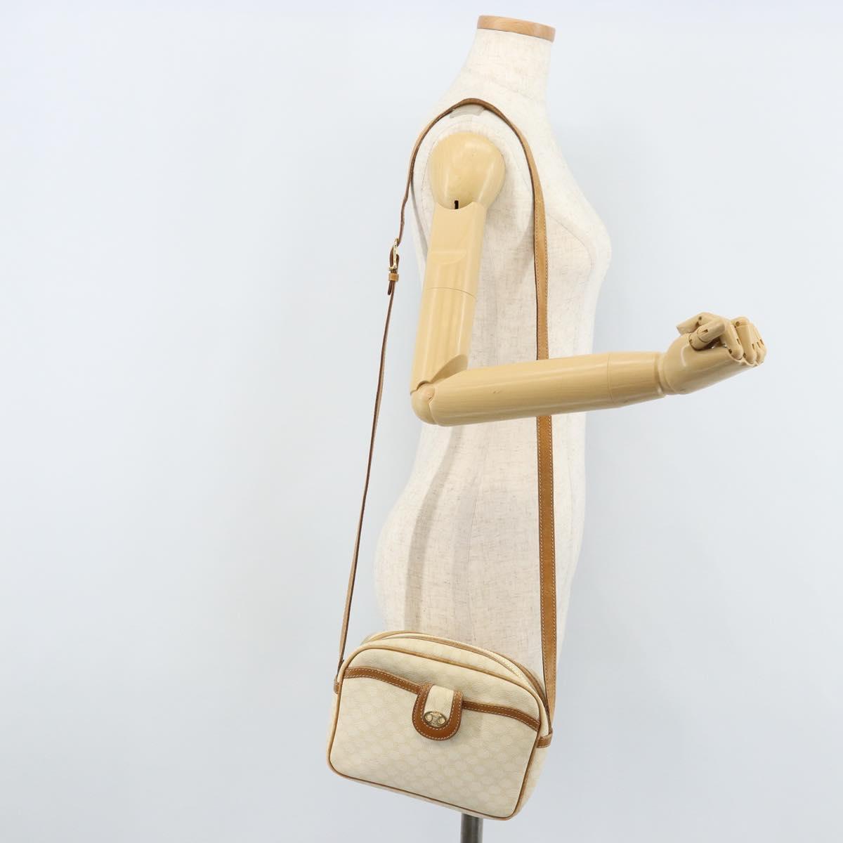 CELINE Macadam Canvas Shoulder Bag PVC Leather Ivory Gold Auth LNZ709