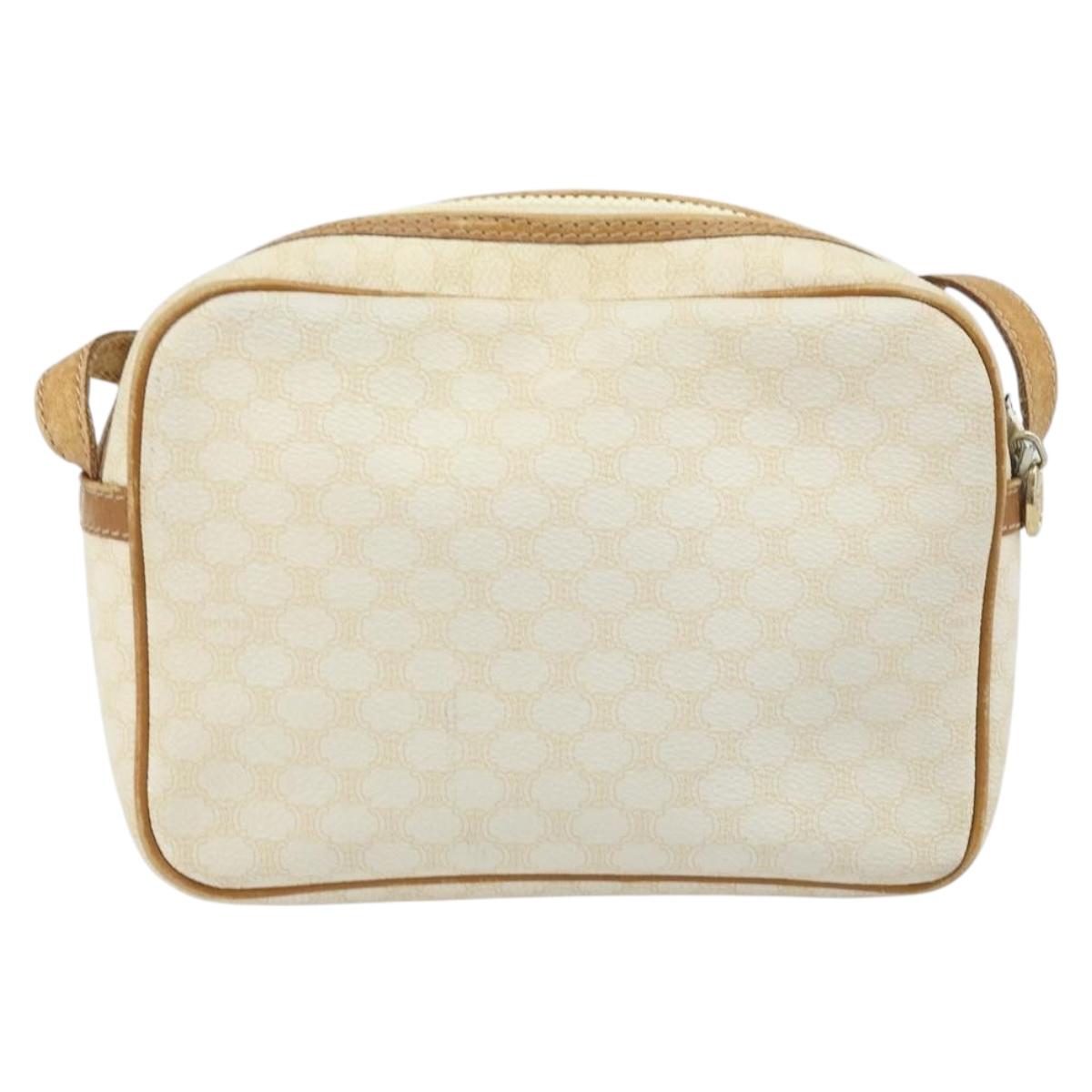 CELINE Macadam Canvas Shoulder Bag PVC Leather Ivory Gold Auth LNZ709