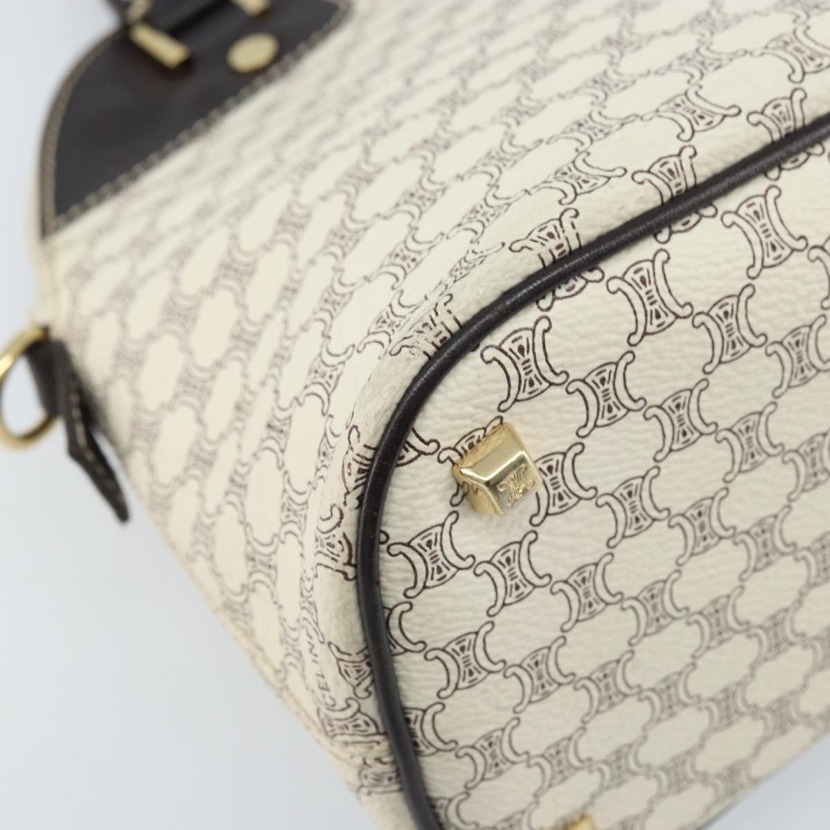 CELINE Macadam Canvas Hand Bag PVC Leather White Gold Auth LNZ710