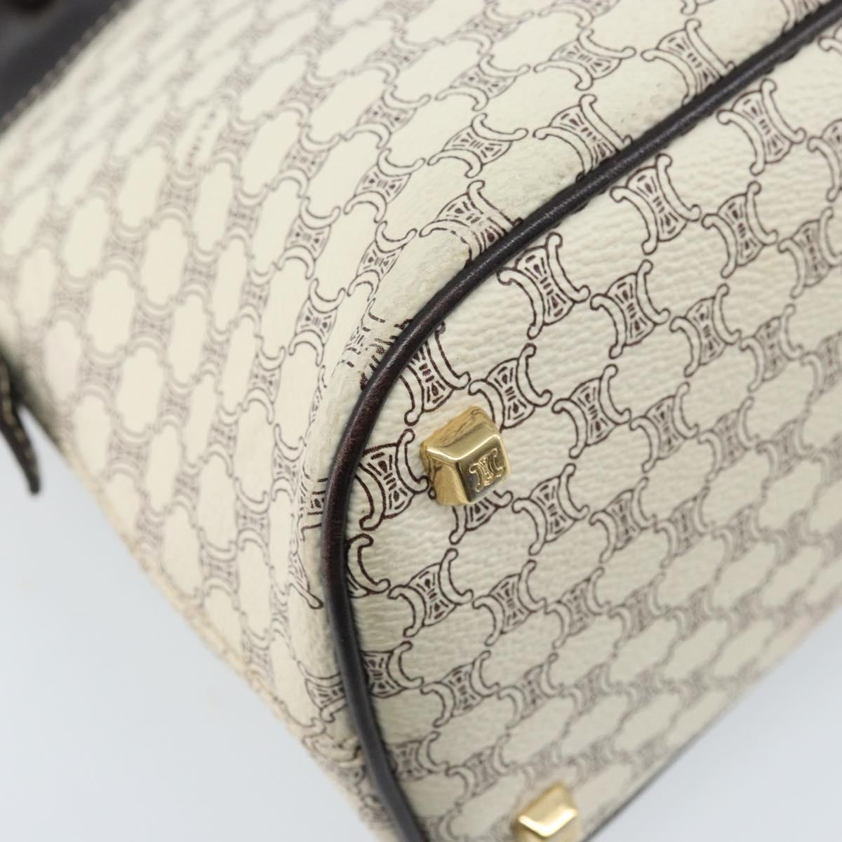 CELINE Macadam Canvas Hand Bag PVC Leather White Gold Auth LNZ710
