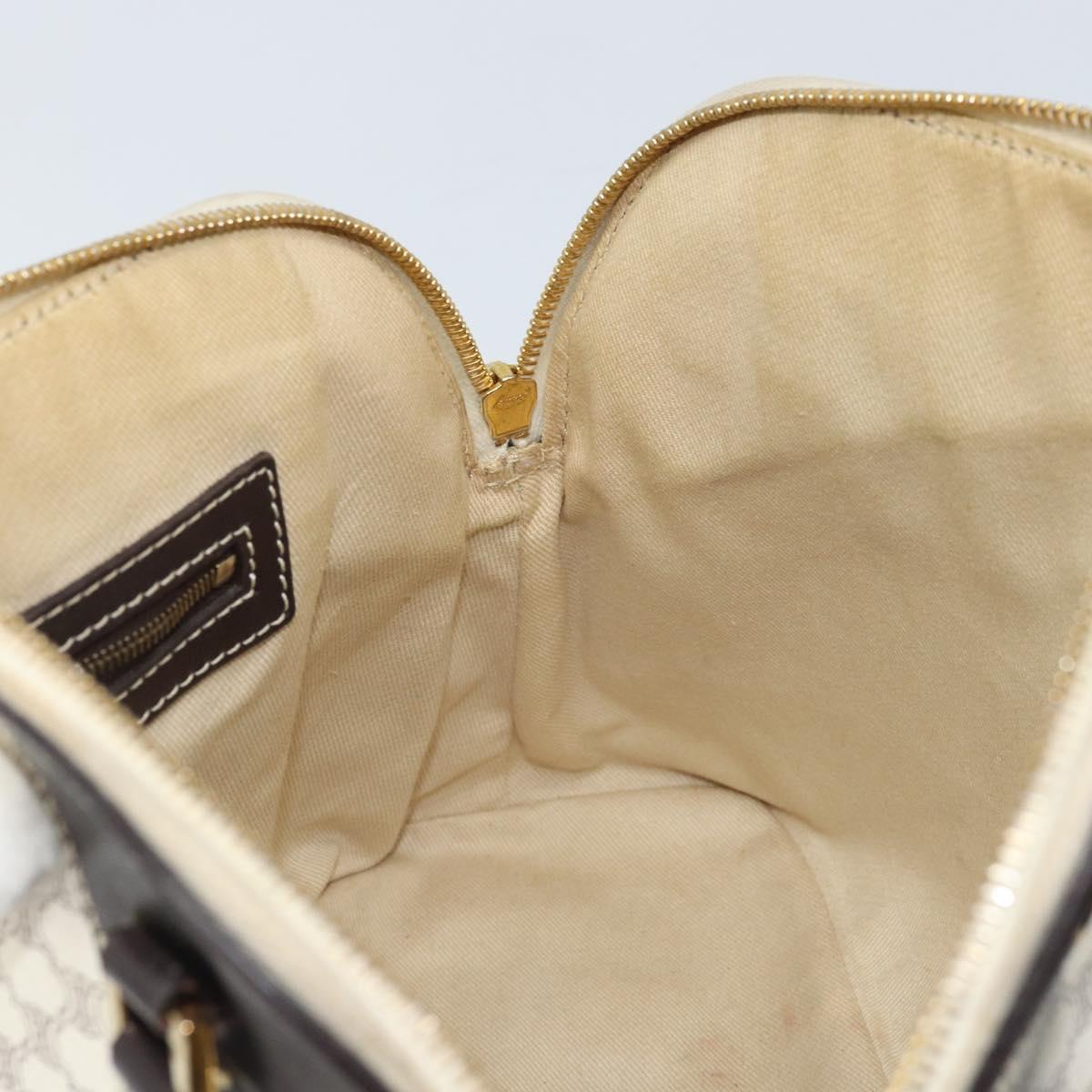 CELINE Macadam Canvas Hand Bag PVC Leather White Gold Auth LNZ710