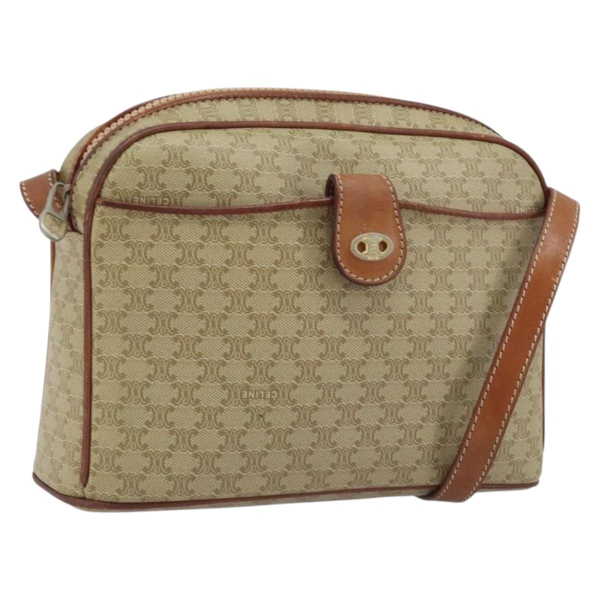 CELINE Macadam Canvas Shoulder Bag PVC Beige Gold Auth LNZ711