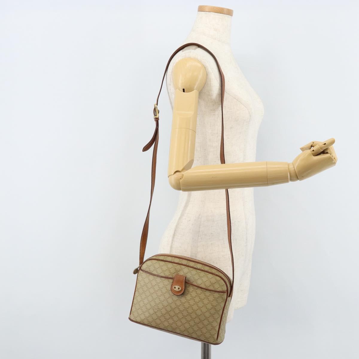CELINE Macadam Canvas Shoulder Bag PVC Beige Gold Auth LNZ711