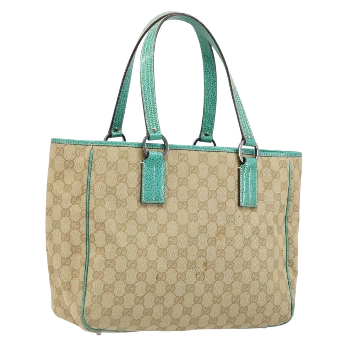 GUCCI GG Canvas Hand Bag Beige Silver 113017 Auth LNZ712