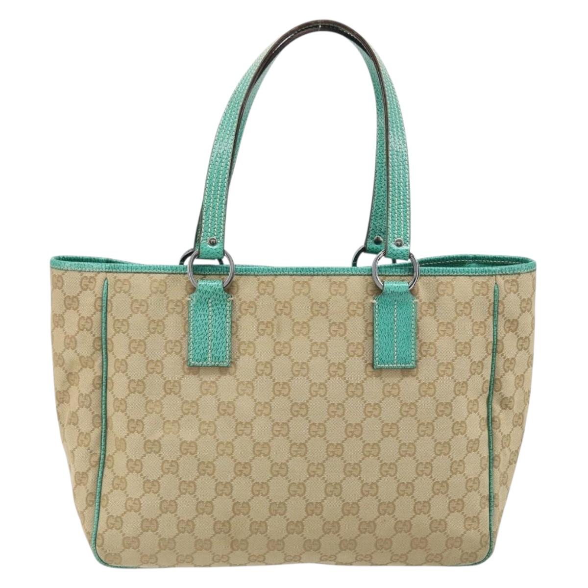 GUCCI GG Canvas Hand Bag Beige Silver 113017 Auth LNZ712
