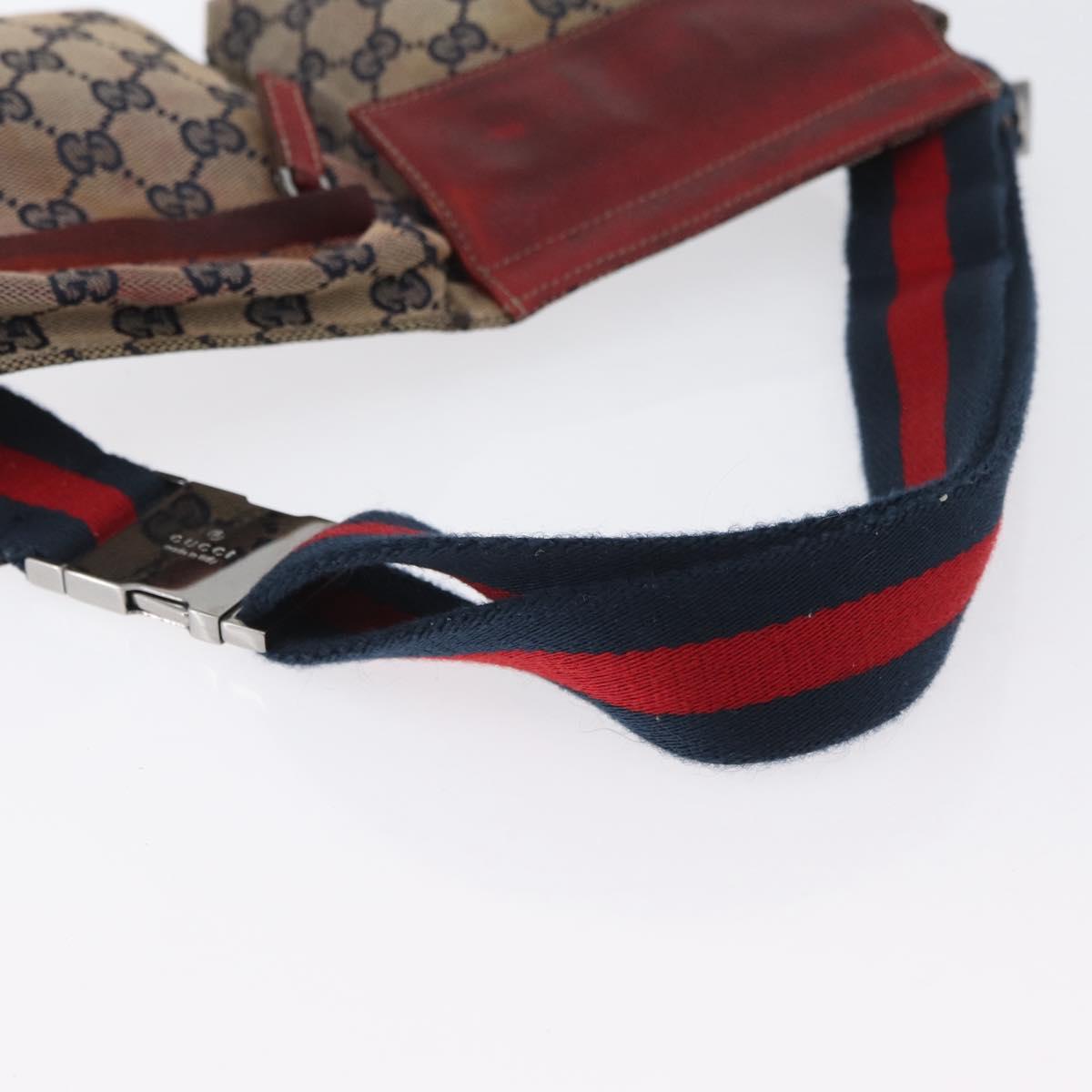 GUCCI GG Canvas Sherry Line Waist bag Beige Silver 28566 Auth LNZ713