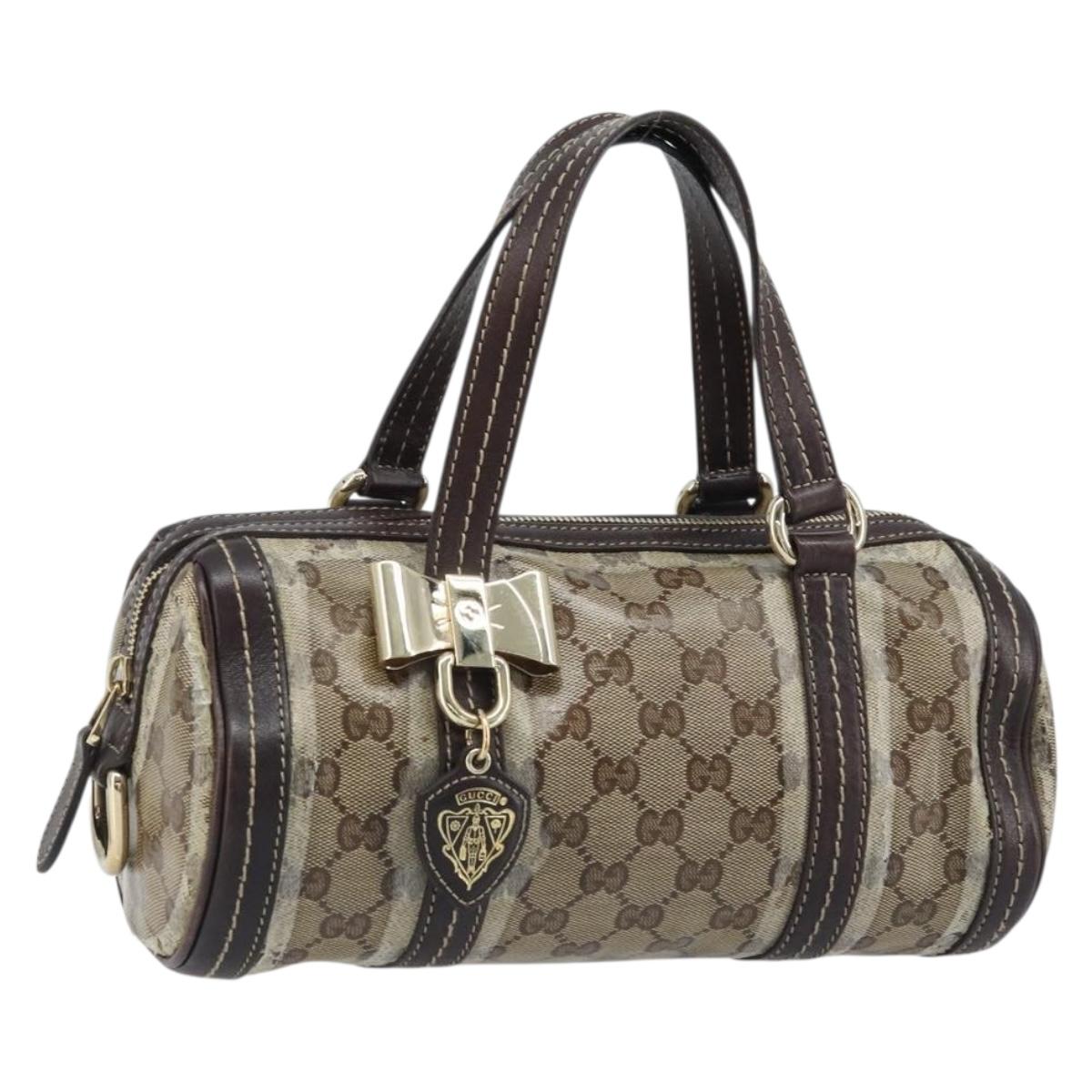 GUCCI GG Crystal Duchessa Hand Bag Coated Canvas Beige Gold Auth LNZ715