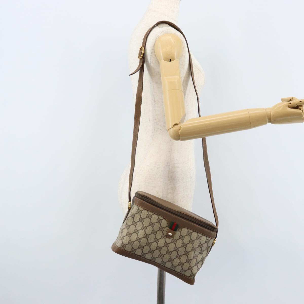 GUCCI GG Supreme Web Sherry Line Bag PVC Beige Gold 904 02 069 Auth LNZ716