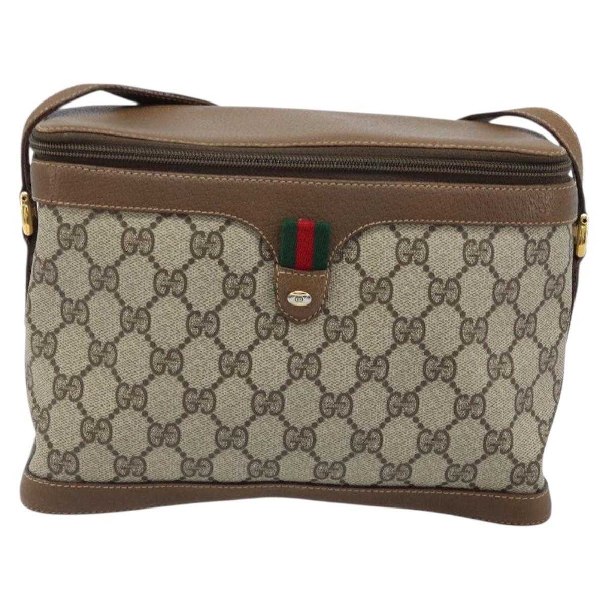 GUCCI GG Supreme Web Sherry Line Bag PVC Beige Gold 904 02 069 Auth LNZ716