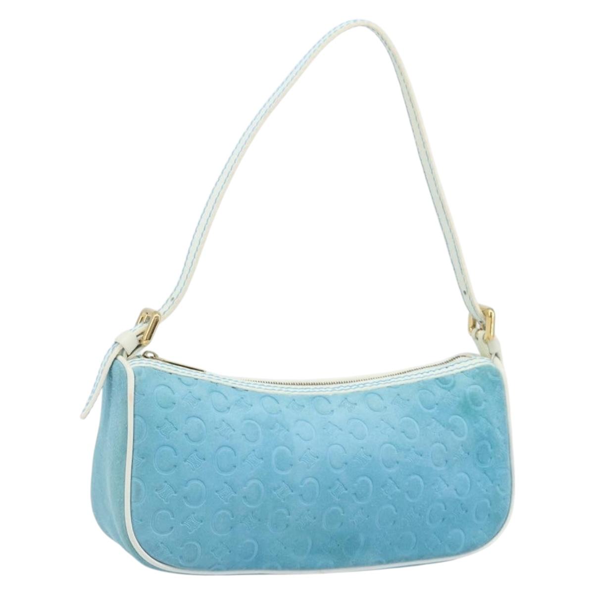 CELINE C Macadam Canvas Accessory Pouch Suede Light Blue Gold Auth LNZ731A