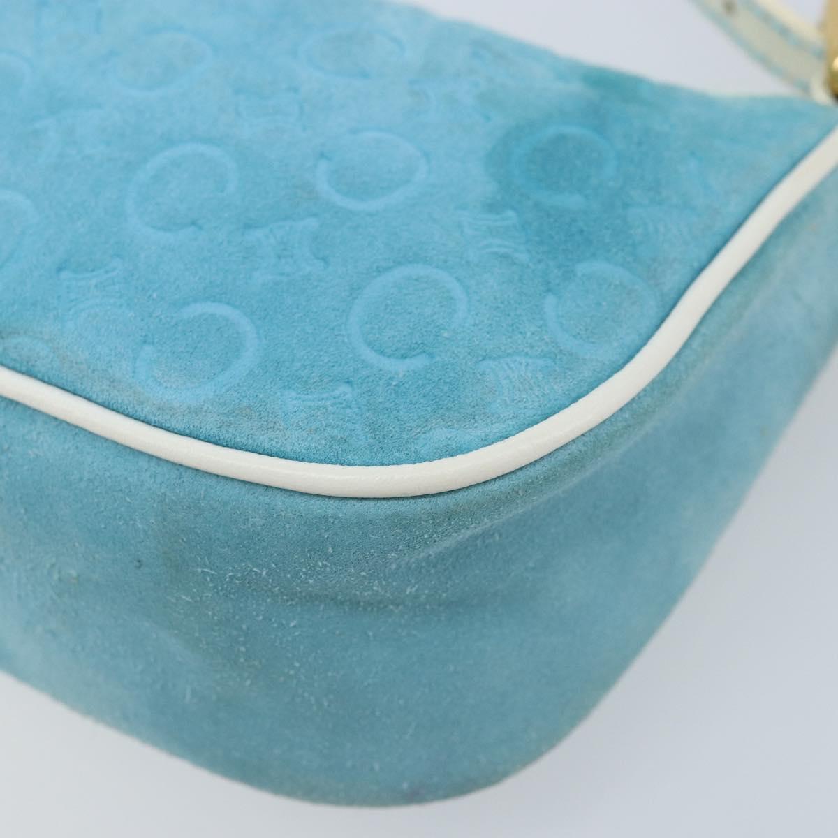 CELINE C Macadam Canvas Accessory Pouch Suede Light Blue Gold Auth LNZ731A
