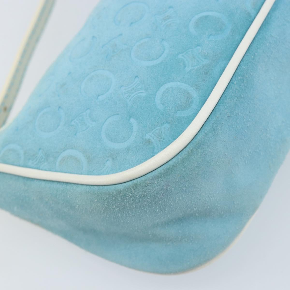 CELINE C Macadam Canvas Accessory Pouch Suede Light Blue Gold Auth LNZ731A