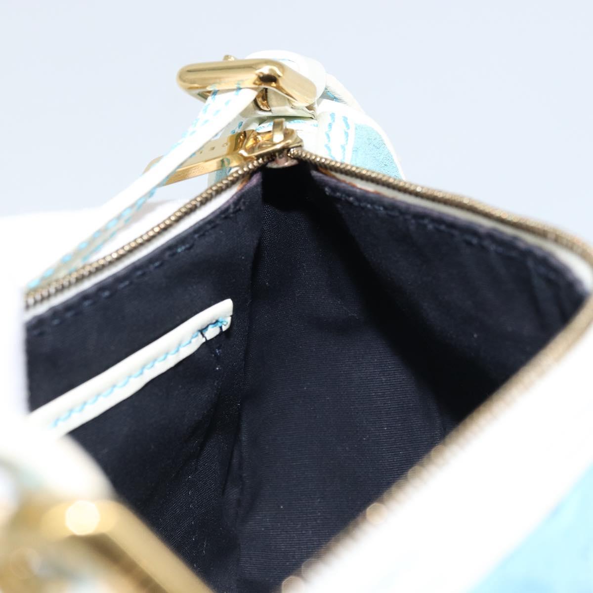 CELINE C Macadam Canvas Accessory Pouch Suede Light Blue Gold Auth LNZ731A